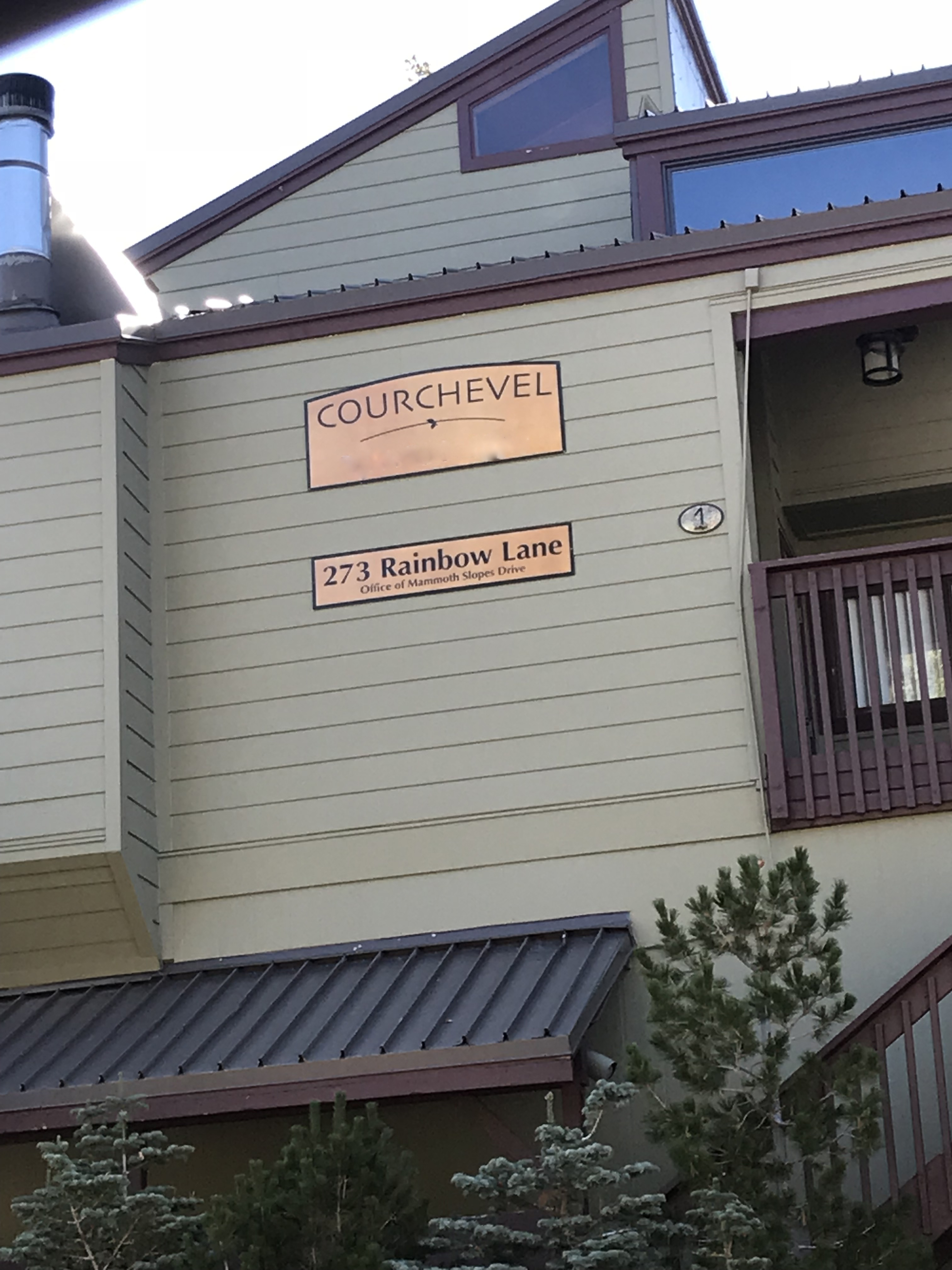 The Courchevel sign on the side of the complex