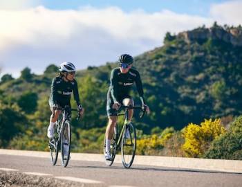 Cyclists riding down the mountain