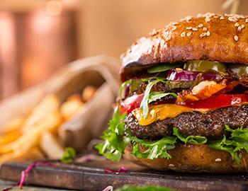 Fresh ground beef burger and french fries