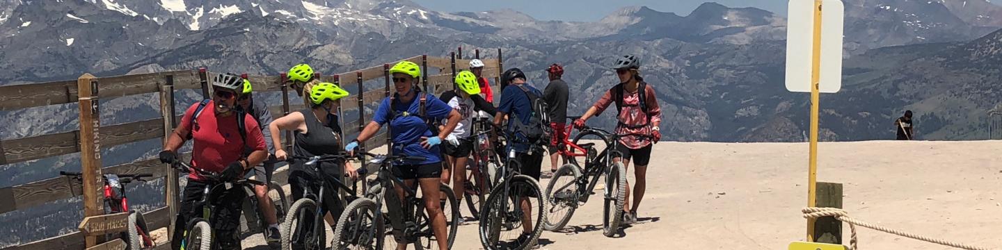 Friends gather together near Mammoth Mountain bike park