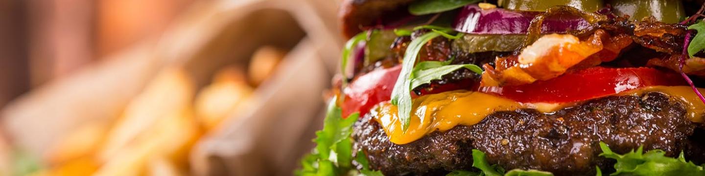 Fresh ground beef burger and french fries