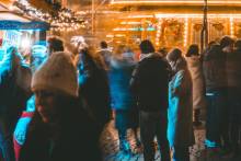 People in a city at winter