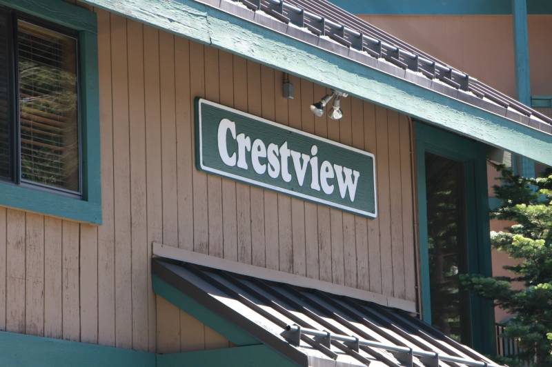 Crestview Condominiums exterior in Mammoth Lakes with covered parking access
