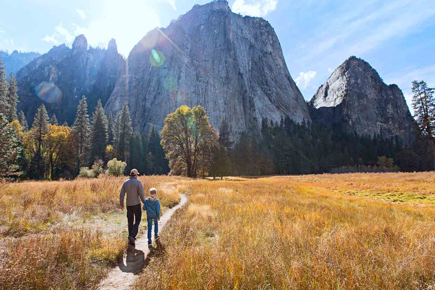 Father and son hiking at Yosemite national park