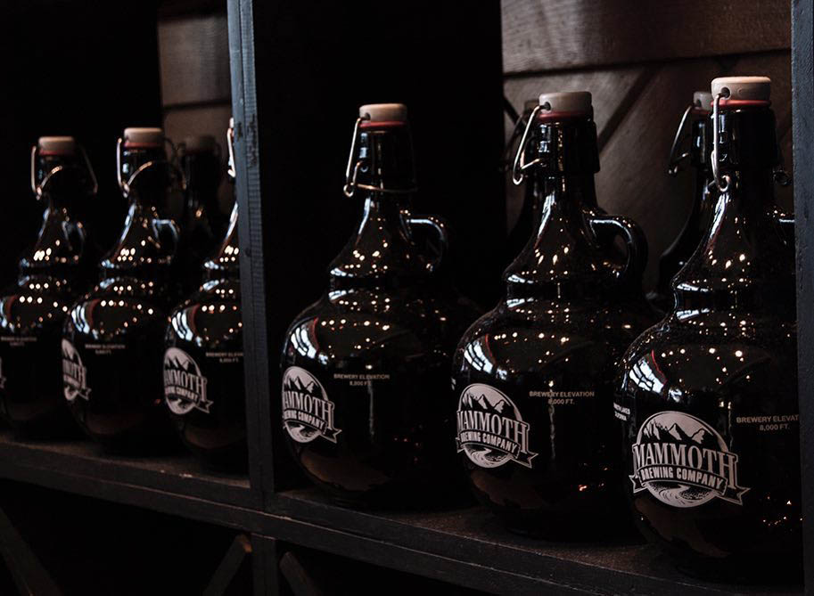 Growlers lined up at Mammoth Brewing Company