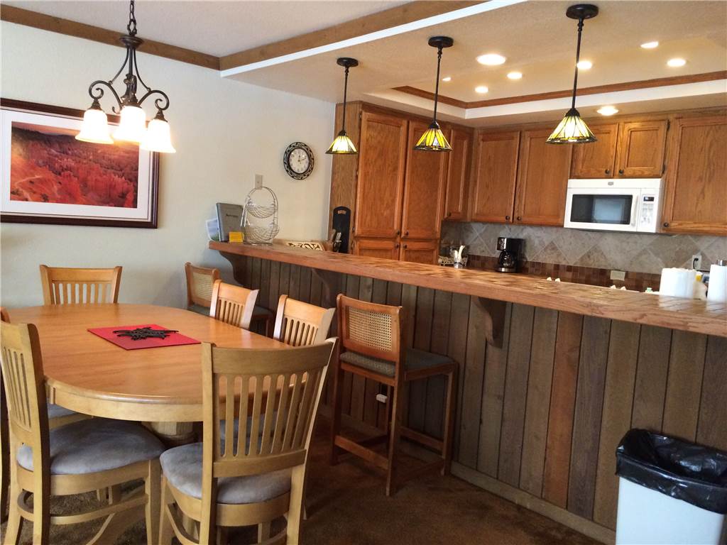 Kitchen and bar area in a 2 bed Mammoth vacation rental