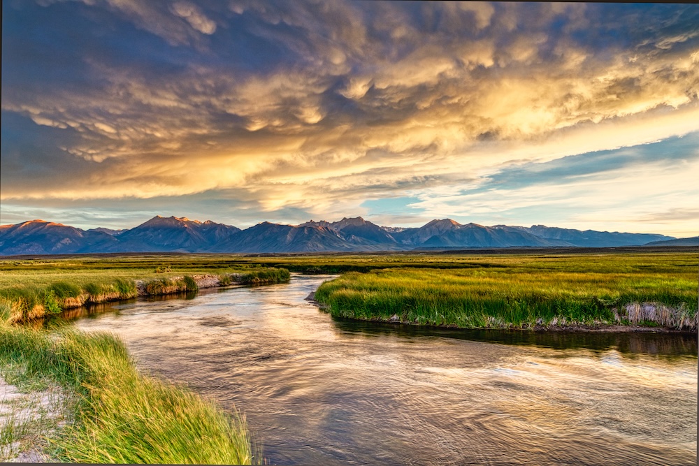Owens River Beautiful Sunset Landscape - Mammoth Lakes, California, United States of America.