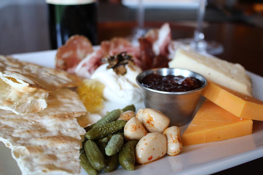 Charcuterie plate at a distillery