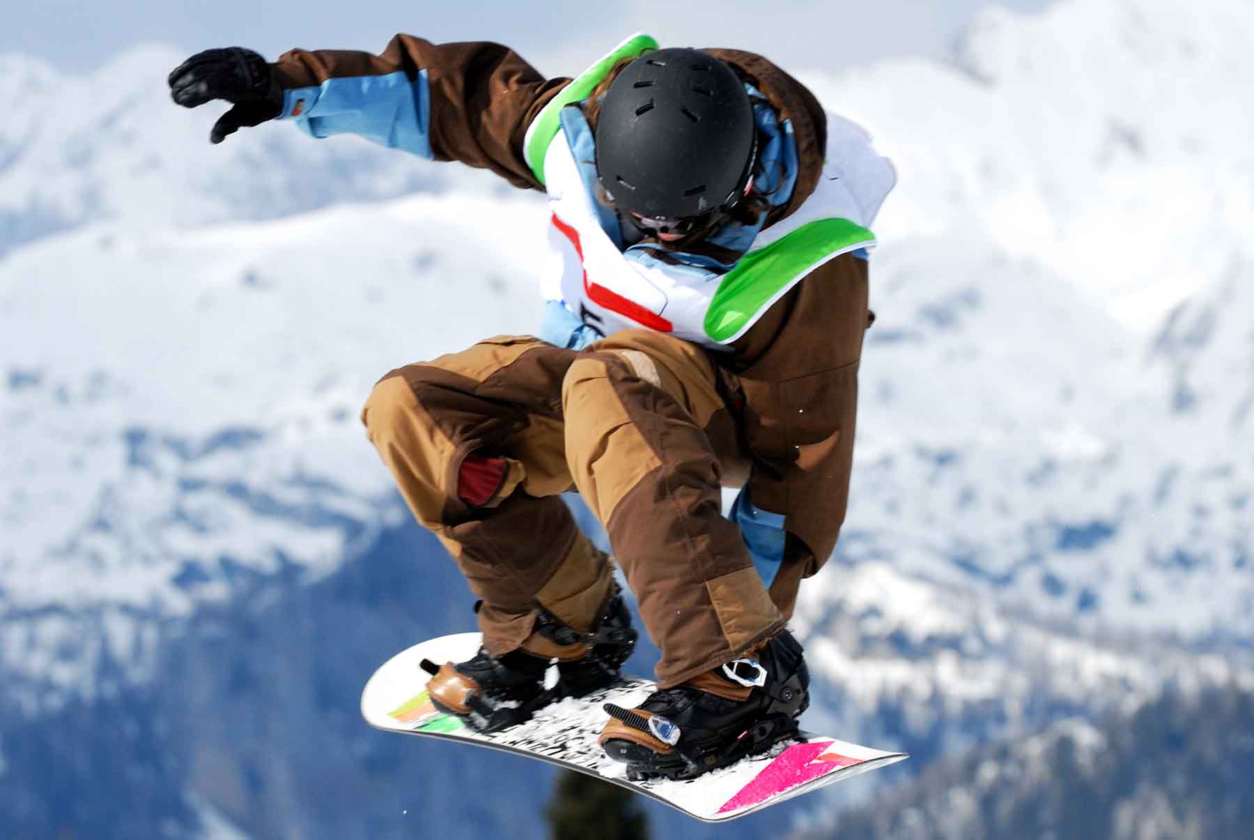 Snowboarder competing in the Grand Prix in Mammoth